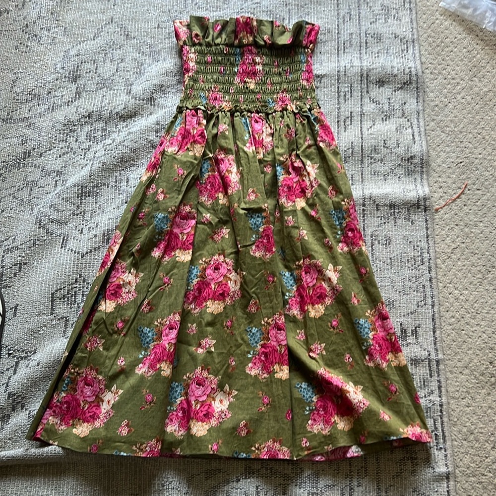🦋 Charina Sarte Floral Strapless Dress - Green and Pink